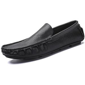 Loafers for heren Effen kleur Ronde neus Lederen rij-instappers Antislip Lichtgewicht antislip Casual klassieke instappers (Color : Black, Size : 39 EU)