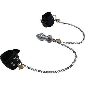 Gerrit Bdsm-bondage Verstelbare Lederen Handboeien Anale Plug Metalen Ketting Butt Plug Lock Bondage Klysma Gereedschap Volwassen Spel Set Slave Fetisj Seks Volwassen Spelletjes Speelgoed for Vrouwen