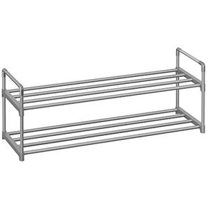 SONGMICS Schoenenrek met 2 niveaus, schoenenrek, organizer van metaal, voor 8/10 paar schoenen, stapelbaar, hal, woonkamer, slaapkamer, 30 x 92 x 34 cm, grijs LSA012G01