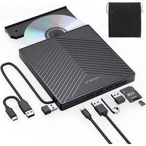 ORIGBELIE 8 in 1 Externe DVD Brander, Draagbare USB 3.0 en Type-C CD/DVD +/-RW Drive, Plug & Play Ultra Slim Externe DVD Speler voor Laptop PC iMac MacBook Pro/Air Windows 11/10/8/7 Linux OS