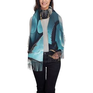 AthuAh Flying Dragon wintersjaal & lange sjaal, warme sjaal, zachte, comfortabele sjaal, geschikt voor mannen en vrouwen, Zwart, Eén maat