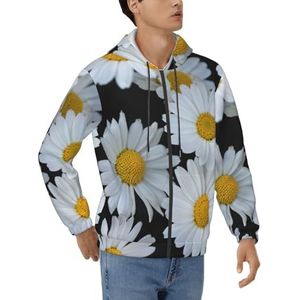 PPHGUT Madeliefjes Witte Print Mannen Hoodie Pullover Sportkleding Voor Casual Werk Weekend Boodschappen Reizen Thuis Wear, Zwart, S