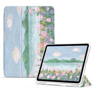 Hoesje voor iPad 9,7 inch (6e/5e generatie, 2018/2017) met potloodhouder, slanke achterkant schokbestendige tablethoes, automatisch waken/slapen, olieverfschilderij bloemen