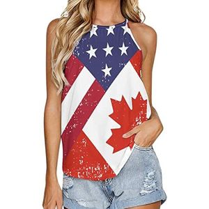 Retro Amerika Canada vlag vrouwen tank top zomer mouwloze t-shirts halter casual vest blouse print t-shirt M