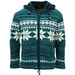 LOUDelephant - Handgebreide Wollen Jas - Teal - Met Capuchon