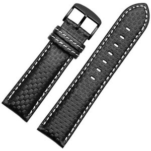 MENGKE 18/20 / 21/23 / 22mm 24mm koolstofvezel koeienhuid lederen horlogeband mannen vrouwen sport waterdichte band armband roestvrij stalen gesp(Black White 02,24mm)