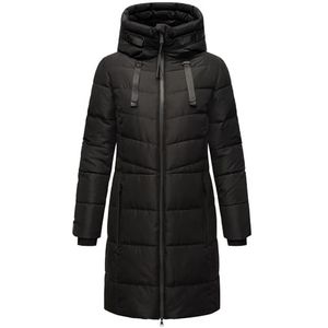 MARIKOO Natsukoo XVI Winterjas voor dames, warme gewatteerde jas, lang, met capuchon, XS-XXL, zwart, XXL