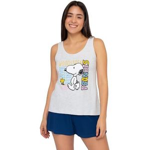 The Peanuts Snoopy pyjama voor dames - pyjamaset zonder mouwen tanktop bovendeel met shorts grijs/blauw, grijs/blauw, S