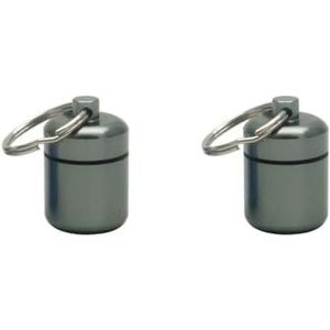 2 Set Mini Pillen Doos Aluminiumlegering Sleutelhanger Fles Backpacken Persoonlijke Tabletten Volwassenen Kinderen Ouderen Waterdichte Verzegelde Container Grijs