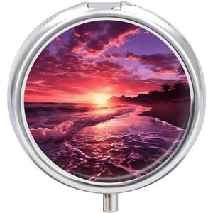 Pil Organizer Leuke Ronde, Strand Zonsondergang Gedrukt Grappige Pillendoos Grote 3 Compartiment Wekelijkse Maandelijkse Reizen Draagbare Pocket Purse Pil Container