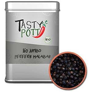 Tasty Pott Peper-assortiment I peperkorrels I fijnvoer I specialiteiten I pepper I peperschoten I specerijen I kruidenmengsels (Bio Jumbo Malabar 70g)