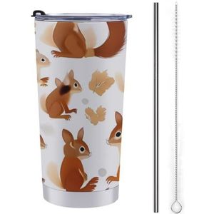 AQRJLPM Leuke eekhoorns autobeker van roestvrij staal 20 oz beker met rietje en deksels lekvrij geïsoleerde roestvrijstalen reiskoffiemok pobtable voor koude warme dranken kamperen