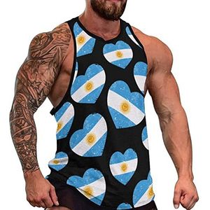 Argentinië Retro Hartvormige Vlag Mannen Tank Top Mouwloos T-shirt Trui Gym Shirts Workout Zomer Tee