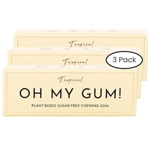 OH MY GUM! Natuurlijke kauwgom in tropische smaak, verpakking van 3 stuks (10 stuks/pak) | 100% plantaardige aspartaamvrije kauwgom | Bekroonde suikervrije kauwgom en goed voor tanden | Fruitige
