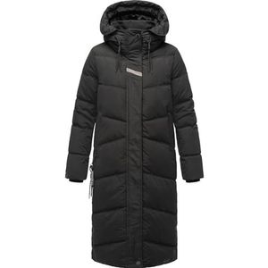 Navahoo Dames wintermantel warme gewatteerde jas lang met capuchon Kuschelmausi S-XXL, zwart, M