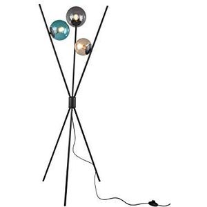 TRIO Beleuchtung Opvallende LED driepoot staande lamp met drie kleurrijke glazen ballen & voetschakelaar, metaal zwart mat