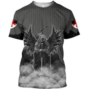 Unisex 3D-geprinte Tattoo Korte Mouwen, Noorse Mythologie Odin Fenrir Keltische Draak Herenmode Groot Formaat Sport-T-shirt, Zomerstrand Punk Tops Voor Koppels (Color : Crow A, Size : XXL)