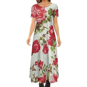Vintage Rose dames zomer casual korte mouw maxi-jurk ronde hals bedrukte lange jurken 8XL