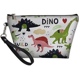 SEANATIVE Cosmetische tas voor vrouwen dames draagbare lederen make-up zakje cartoon dinosaurus patroon