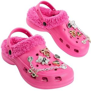 CityComfort Clogs voor meisjes met fleecevoering en afneembare bedels, tuinschoenen, Felroze, 33 EU