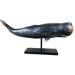 MichaelNoll Walvis decoratief beeldje sculptuur standvoet polyhars modern - maritieme decoratie voor woning in houtlook blauw - decoratie voor woonkamer, slaapkamer of badkamer - XXL 77 x 17,5 x 38,5