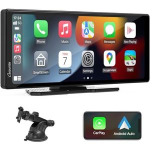 Carpuride C92 draadloze Carplay & Android autoradio, draagbare 9,3 inch touchscreen spiegellink, Bluetooth 5.0, navigatie, Siri, FM/AUX zender.