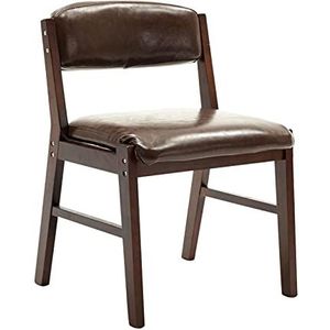 GEIRONV Moderne Eetkamerstoel,Vrije Tijd Woonkamer Hoekstoelen PU-leer Massief Houten Stoel Makkelijk Schoon Te Maken Bureaustoel Eetstoelen (Color : Brown, Size : Walnut color)