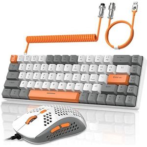 YINDIAO T8 60% RGB Gaming Toetsenbord en Muis Combinaties + Opgerolde USB C Kabel,Bedraad Mechanisch Toetsenbord,68 Toetsen,US Layout,Honingraat Muis,Tot 6400 DPI,voor PC PS5, Donker Grijs