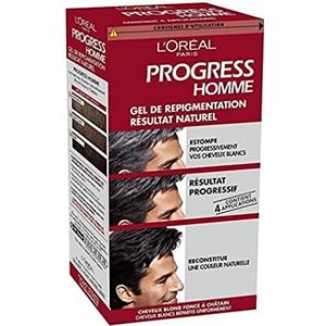 L'Oréal Paris Progress Men Natuurlijke pigmentatiegel, kleuring van grijs haar, heren, 4 doseringen en 1 voedende shampoo inbegrepen