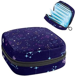 Periode Pouch Draagbare Tampon Opbergtas,Tampon Houder voor Portemonnee Vrouwelijke Product Organizer,Hand Getrokken Kleurrijke Zodiac, Meerkleurig, 4.7x6.6x6.6 in/12x17x17 cm