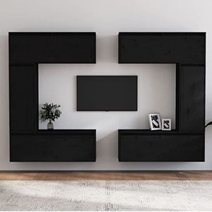 AJJHUUKI Entertainmentcentra en tv-standaards tv-kasten 6 stuks zwart massief houten grenen meubels