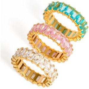 Dames roestvrijstalen ringen roze blauw wit zirkonia sieraden handsieraden (Color : A_6)