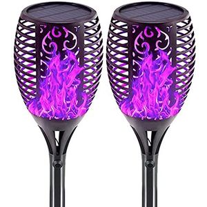 Solar Purple Flame Lights Party 33 LED Waterdicht paars-2Pack