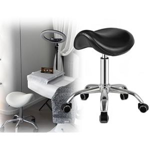 JAVPTAV Zadelstoel, rolstoelstoelen voor salonbar manicure wimpertechnologie, ergonomische rugondersteuning zadelkruk, massage beauty studio stoel/eetkamerstoel/bureaustoel (zwart)
