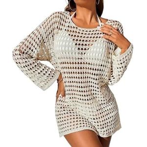 Cover-up voor dames, strandkleding, doorzichtige uitgeholde bikini-cover-ups, tops voor dames, strandkleding, strandkleding, lange mouwen, crop tops, gehaakt badpak, cover-up badpak cover-up badpak