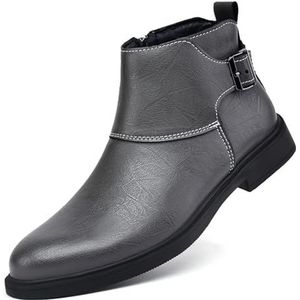 Men's Leather Dress Chelsea Boots Pointed Toe Inner Zipper Adjustable Business Formal Chukka Boots Non-Slip Casual Booties (Color : Gray, Size : EU 44)