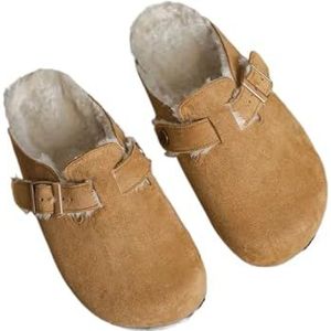 KJBDQQH Fleece Klompen Vrouwen Slippers Bont Klompen Winter Thuis Harige Korte Pluche Platte Slides Warm Outdoor Casual Mannen, Bruin, 39 EU