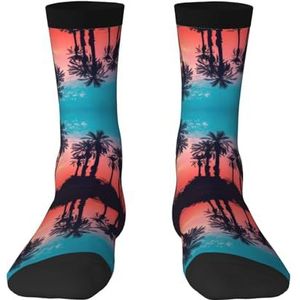 Palm Tree Sunset Volwassen Grappige 3d Sokken Crew Sokken Nieuwigheid Sokken Gag Cadeaus, Zachte Gezellige Sokken., 2 Zwart-1, Eén Maat