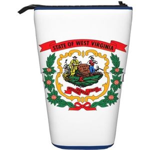 Evengigy West Virginia staat vlag print schattig etui met ritssluiting verstelbare standaard potloodhouder grappige make-up tas, Zwart, Eén maat, Tas Organizer