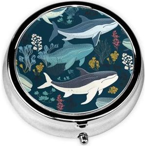 Pillendoosje Ronde Pillendoos met 3 Compartimenten Pil Organiseren Walvis Patroon Pillendoos Kleine Pillenorganizer Waterdichte Kleine Pillendoos voor Reizen Pillencontainers voor Medicatie Planner