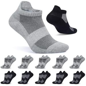 FALARY 10 Paar Sneakersokken Heren Dames Korte Sokken Katoenen Sportsokken Ademende Hardloopsokken Zwart Grijs 39-42