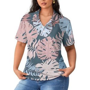 Monstera Palmbladeren dames poloshirts met korte mouwen casual T-shirts met kraag golfshirts sport blouses tops 4XL