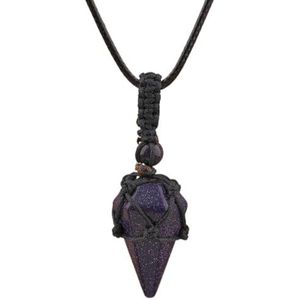 Crystal Pendulum Pendant Necklace for Women Fashion Gemstones Leather Necklace Crystals Jewelry Gifts (Color : Blue Goldstone)