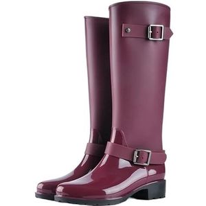 Tuinschoenen for dames, waterdichte regenlaarzen for dames - comfortabel interieur, brede kuitlaarzen for dames - gemakkelijk aan en uit te trekken(Wine red_36)