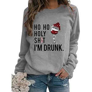 Merry Christmas Sweashirts for Women Ho Ho Holy Shit I'M Drunk Letter Printed Christmas Pullover Casual Blouse Top