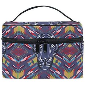 Abstracte blauwe tijger kunst cosmetische tas organizer rits make-up tassen zakje toilettas voor meisjes vrouwen