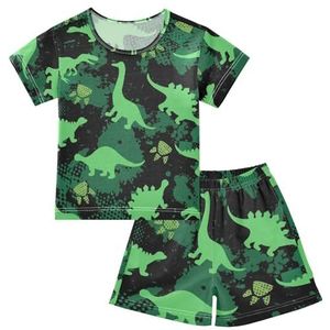 YOUJUNER Kinderpyjama set groene dinosaurus T-shirt met korte mouwen zomer nachtkleding pyjama lounge wear nachtkleding voor jongens meisjes kinderen, Meerkleurig, 12 jaar