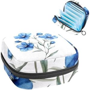 Aquarel Blauwe Bloemen Maandverband Opbergtas, Grote Menstruatie Cup Pouch met Ritssluiting, Menstruatie Pads Bag Store Panty Liners Tampons voor Meisjes Vrouwen