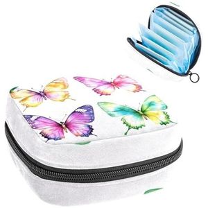 1 x maandverband, grote maandverband, organizer, herbruikbare eerste menstruatietas voor meisjes, dames, dames, 17 x 17 x 12 cm, paars-roze, geel en groene vlinders, dieren