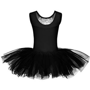 tanzmuster Balletjurk meisjes tutu - Lottie - van zacht katoen met kanten inzetstuk aan de voorkant voor kinderen ballet, zwart, 116/122 cm